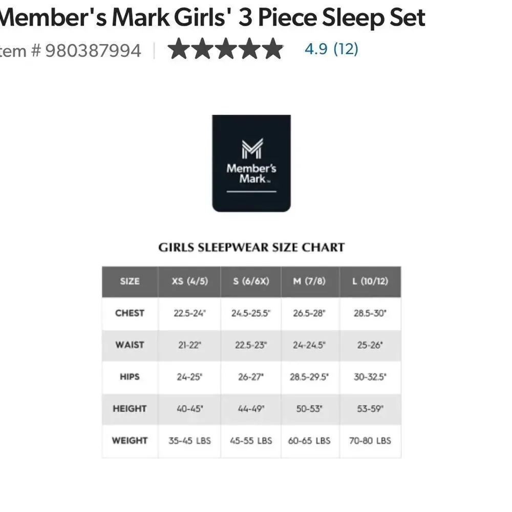Member’s Mark kid’s pj set 1 long sleeve top, 1 Tee pants‎ size 7/8